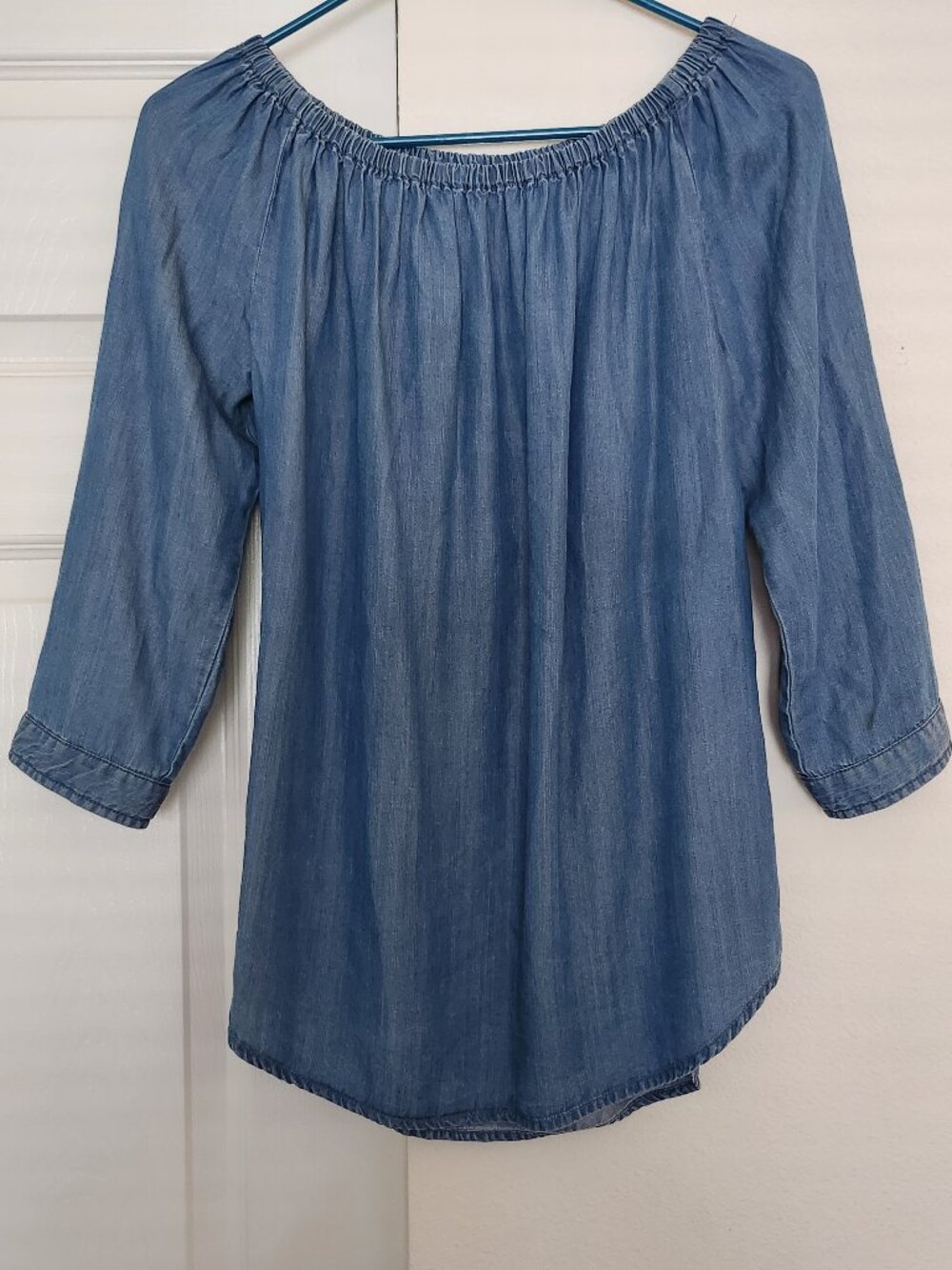 Beachlunchlounge Chambray Off Shoulder Top Lyocell Sz S